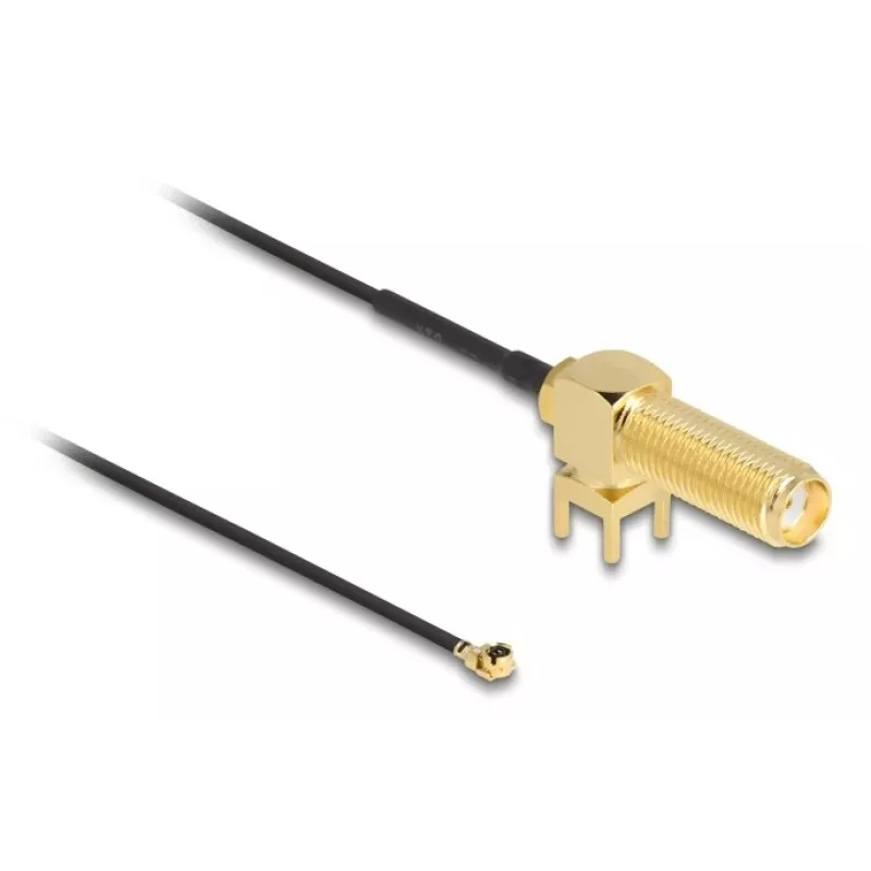 DeLOCK Antennenkabel SMA 90° PCB-Buchse Schottkoaxialkabel 0,15 m I-PEX MHF1 Schwarz Gold