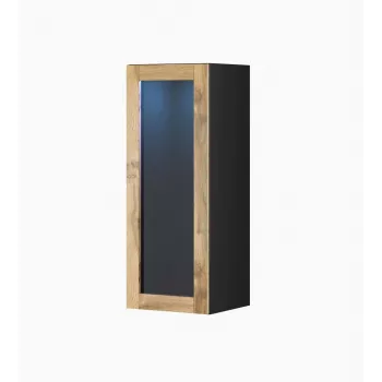 Vitrinenschrank cama meble VIGO 90 Glas, wandmontiert, 90×35×32 cm, schwarz/Wotan-Eiche