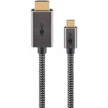 Goobay USB-C-auf-HDMI-Geflochtenes Kabel 4K bei 60 Hz 3 m schwarz Silber - Stecker> (75701)