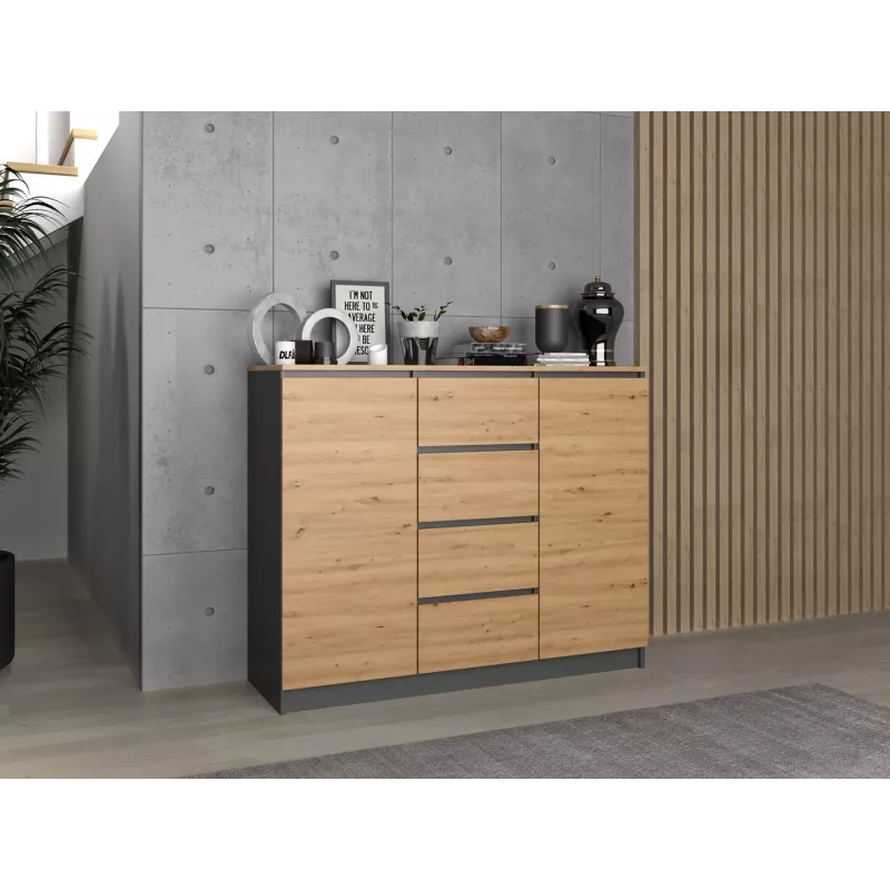 Kommoden top e shop Topeshop 2D4S ANT/ART BA KPL — 4 Schubladen, Anthrazit/Eiche, 1200×400×970 mm, Spanplatte