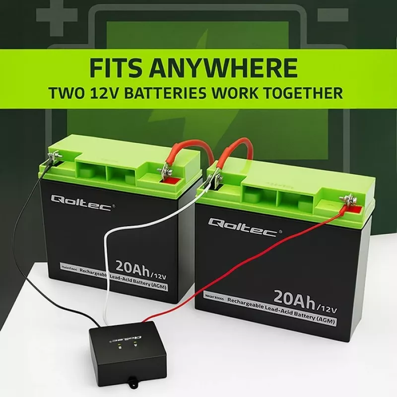 Batterie-Spannungsausgleicher QOLTEC 51097 für 24V (2×12V) Batterien, 5A Ausgleichsstrom