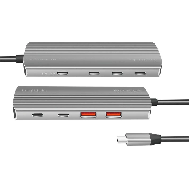 LogiLink USB 3.2 Gen2 Hub 7+1-Port 2x USB-A 5x USB-C PD 100W Aluminium