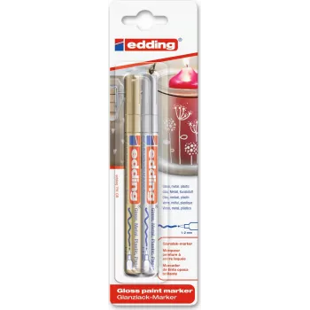 Marker-Set Edding e-751, Rundspitze, metallic Gold und Silber, 2er-Pack