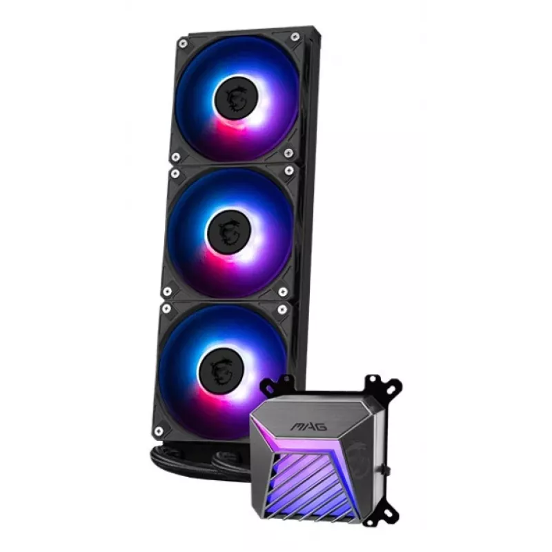 All-in-One-Wasserkühlung MSI MAG Coreliquid A15 360 — 3x 120 mm Lüfter, Radiator 394 x 120 x 27 mm, Pumpe 5V, RGB, unterstützt LGA 1851