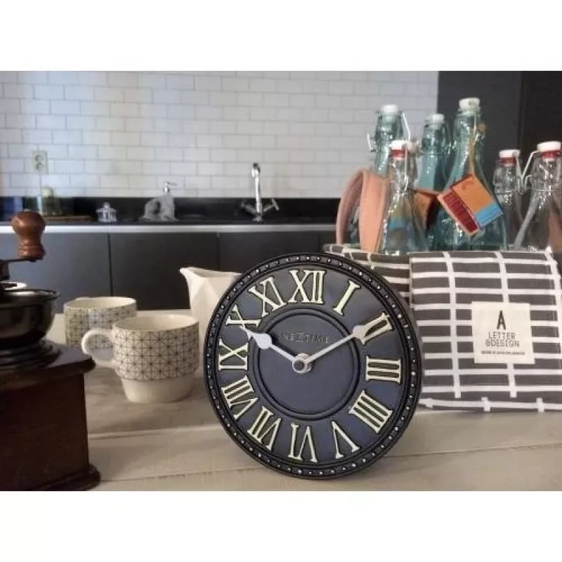 NeXtime klok 5187zw London Table, Ø16 cm, Wand, Schwarz/Weiß