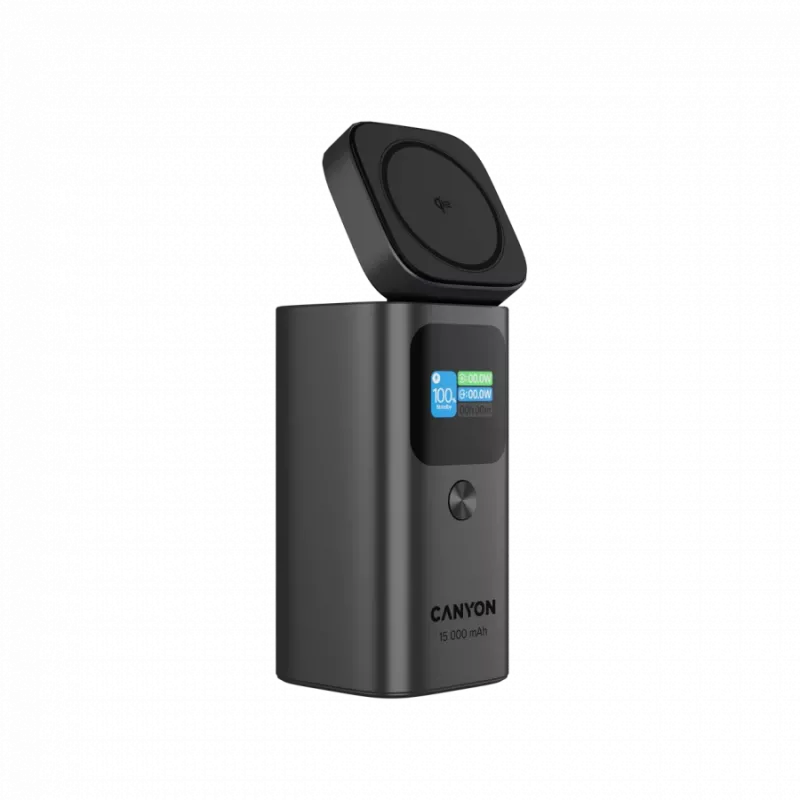 CANYON Qi2 magnetische Powerbank OnPower 150 15000mAh Aluminium Dunkelgrau