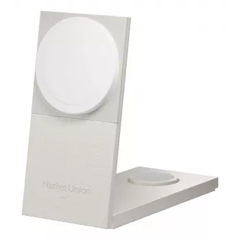 Kabelloses Ladegerät Native Union Rise 3‑In‑1 Qi2 — USB, 2 m Kabel, Hellgrau (Sandstein)
