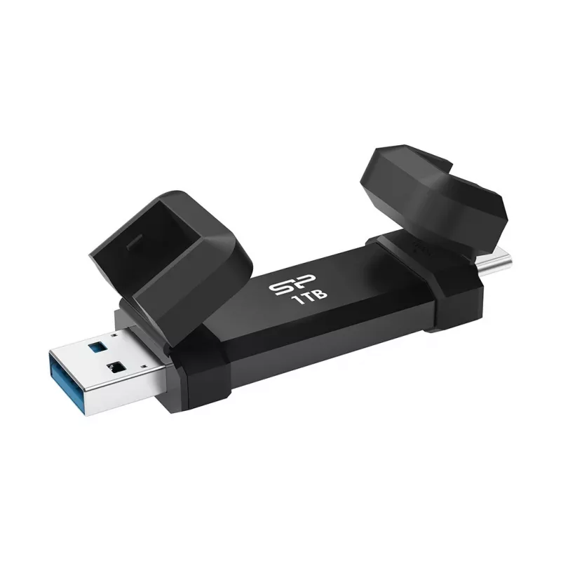USB-Stick Silicon Power DS72 1 TB, USB 3.2 Gen 2 Type-A / Type-C, Aluminium-Gummi-Gehäuse, schwarz