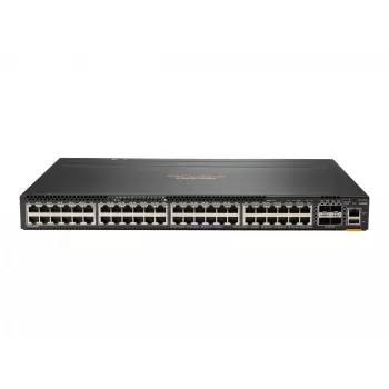HPE - Aruba 6300M - Switch - L3 - managed - 48 x 10/100/1000 (1 PoE+) + 4 x 1 Gigabit / 10 Gigabit / 25 Gigabit / 50 Gigabit SFP56 (Uplink / Stacking) Front und Seite zu Hinterseite