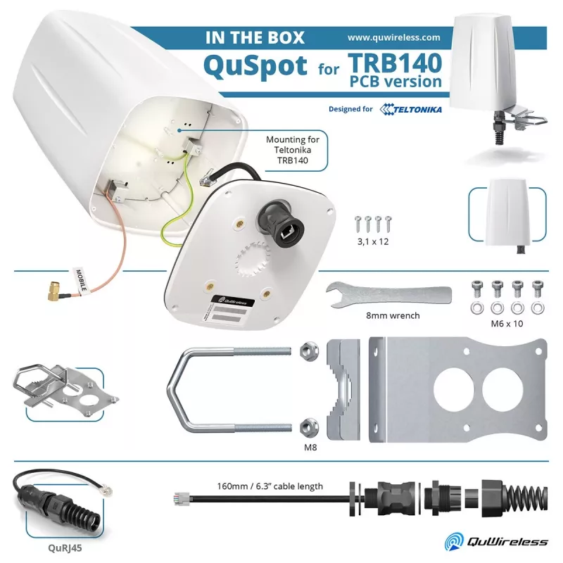 Omnidirektionale Netzwerkantenne QuWireless QuSpot A140S-A, PoE/LAN, 0,694–2,7 GHz, bis zu 4 dBi, weiß