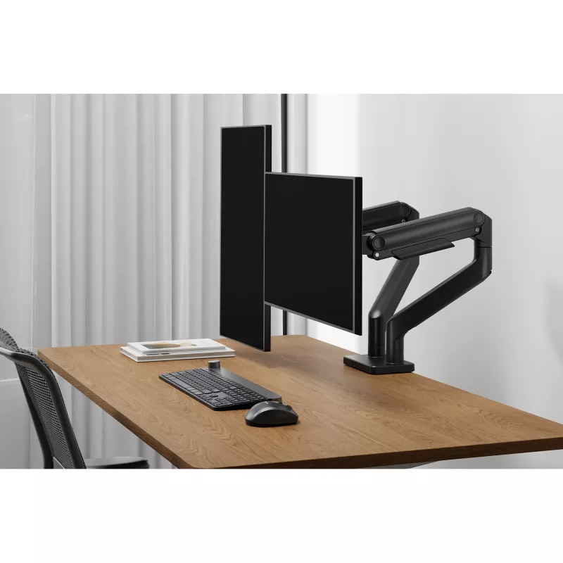 DIGITUS Dual-Monitorhalterung für 2×45 Zoll Bildschirme, Tischklemme, 2×20 kg, VESA 75×75–100×100, Neigung -20–50°