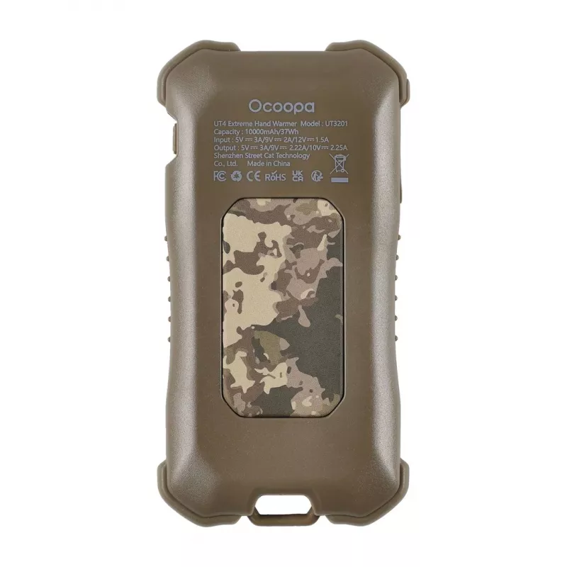 Elektroheizgerät Ocoopa UT3201 Camouflage — Tragbare Keramik-Raumheizung mit 10.000-mAh-Powerbank und bis zu 18 Stunden Betrieb