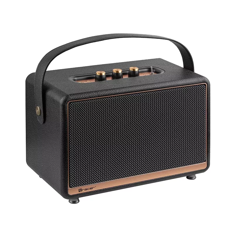 Tragbarer Stereolautsprecher TRACER M45 Schwarz — Bluetooth 5.0, 45 W RMS, UKW-Radio, eingebautes Mikrofon, batteriebetrieben
