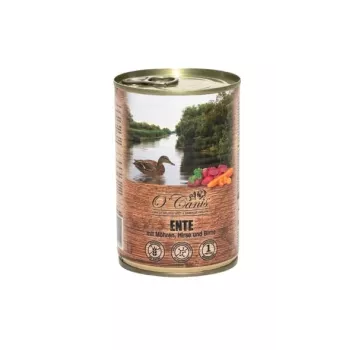 Nassfutter für Hunde o'canis Ente mit Hirse und Karotten 400 g — Dosenfutter für ausgewachsene Hunde, 74,4 % Feuchtigkeit, 9,7 % Protein, 4,2 % Fett