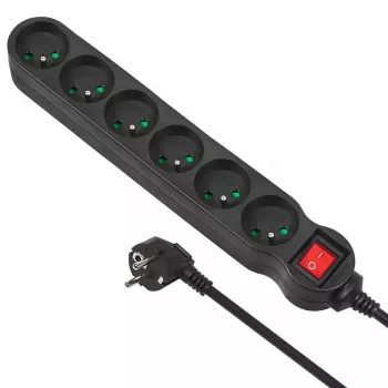 Power-Verlängerung MACLEAN MCE225 — 1.5 m Kabel, 6 Type F AC-Steckdosen, innen, schwarz