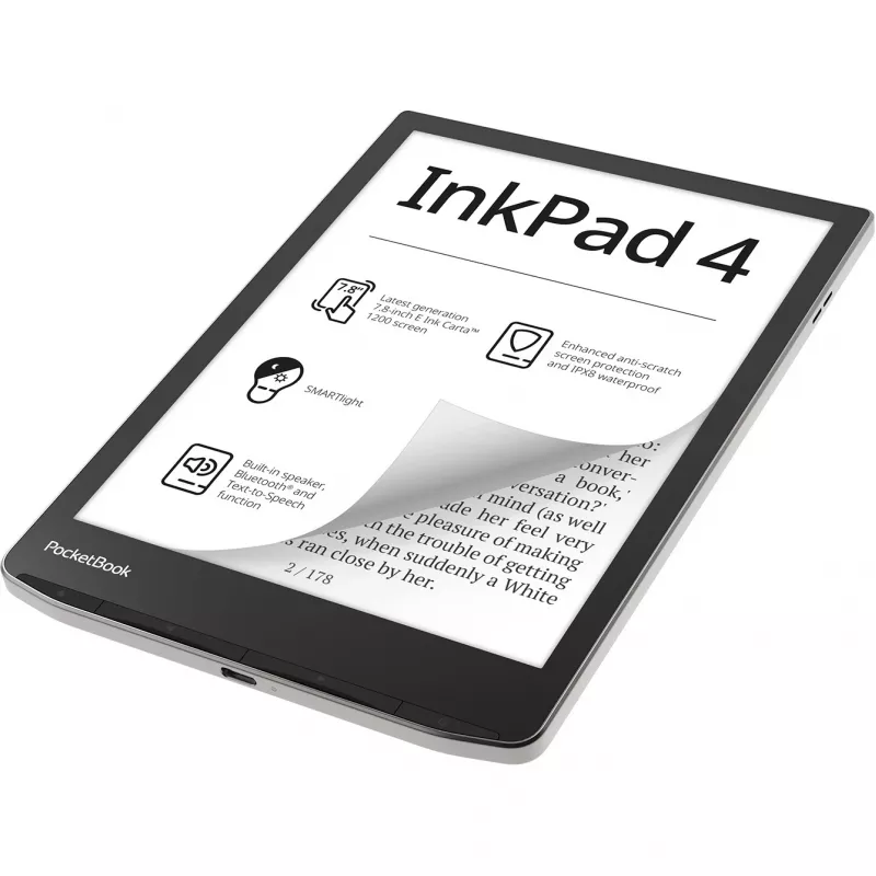 PocketBook InkPad 4 - 19,8 cm (7.8) - E Ink Carta - 1404 x 1872 Pixel - ACSM - AZW - AZW3 - CBR - CBZ - CHM - DOC - DOCX - DjVu - EPUB - EPUB DRM - FB2 - FB2.ZIP - HTM - HTML - MOB