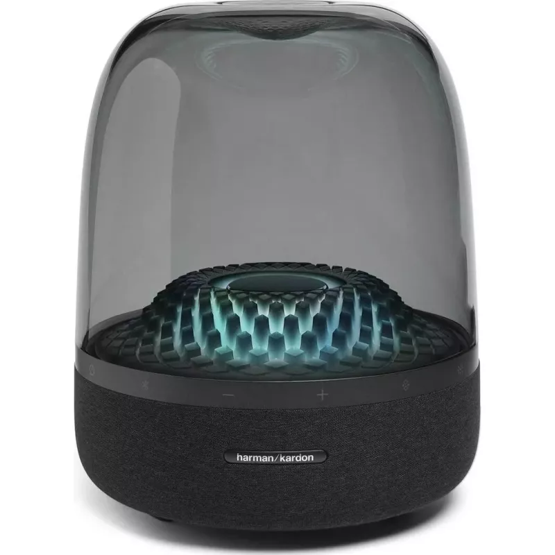 Tragbarer kabelloser Lautsprecher Harman/Kardon Aura Studio 4 — 100 W, 3 Treiber, 45–20000 Hz, Schwarz/Transparent