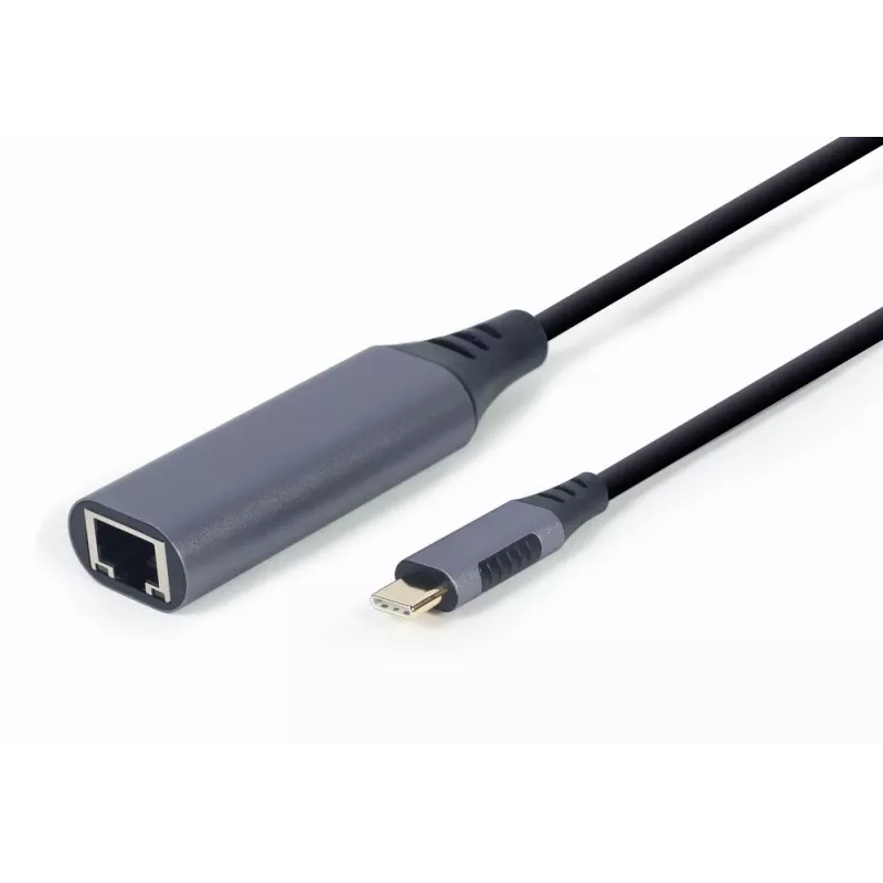 Netzwerkadapter Gembird A-USB3C-LAN-01 Type-C USB 3.2 Gen 1, Gigabit RJ-45, 0,15 m Kabel, Metallgehäuse, grau/schwarz