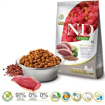 FARMINA N&D Quinoa Hund Ente, Brokkoli, Spargel Neutered Adult Mini - Trockenfutter - 2,5 kg