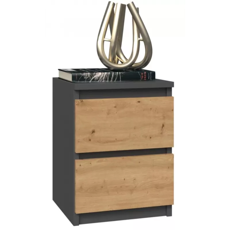 Nachttisch Topeshop M2 ANTRACYT/ARTISAN 2 Schubladen Anthrazit Eiche Holz