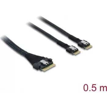 DELOCK PCIe 4.0 schlank SAS SFF-8654 zu 2× SFF-8644 (4i) Kabel 0,5 m
