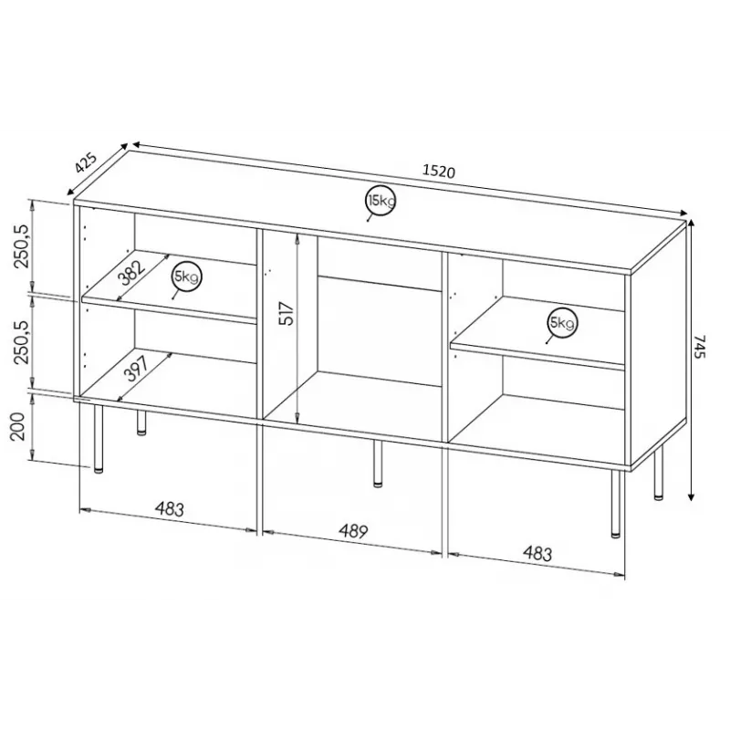 HOLE Kommode 152x42,5x74,5 cm weiß matt