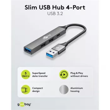 Goobay Slim 4-Port USB-Hub, USB-A auf USB-C™/USB-A, USB 3.2 (74458)