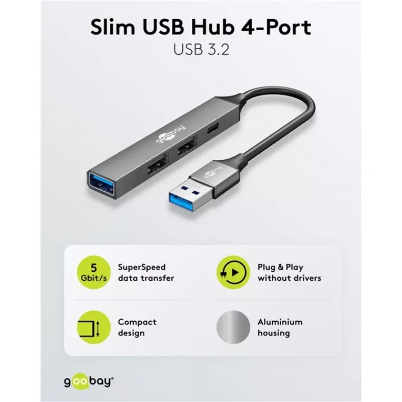 Goobay Slim 4-Port USB-Hub, USB-A auf USB-C™/USB-A, USB 3.2 (74458)