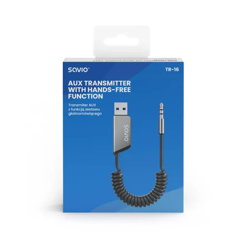 Savio TR-16 Transmitter AUX-Adapter mit Freisprechfunktion, Bluetooth 5.3, Google Assistant/Siri