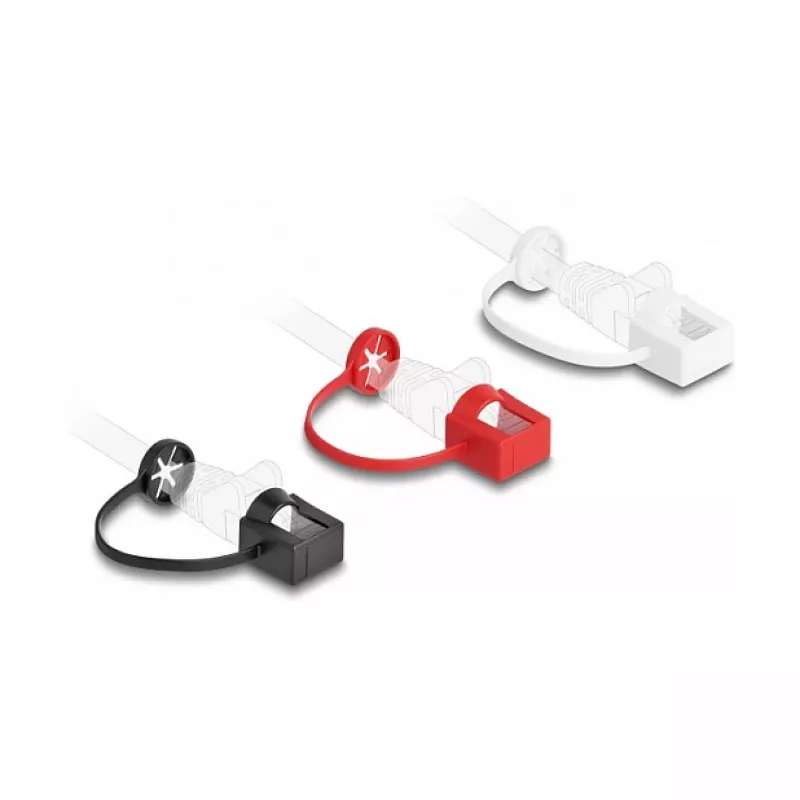 DeLOCK Staubschutzkappe für RJ45-Stecker mit Befestigungsclip, 50 Stück, farbig sortiert