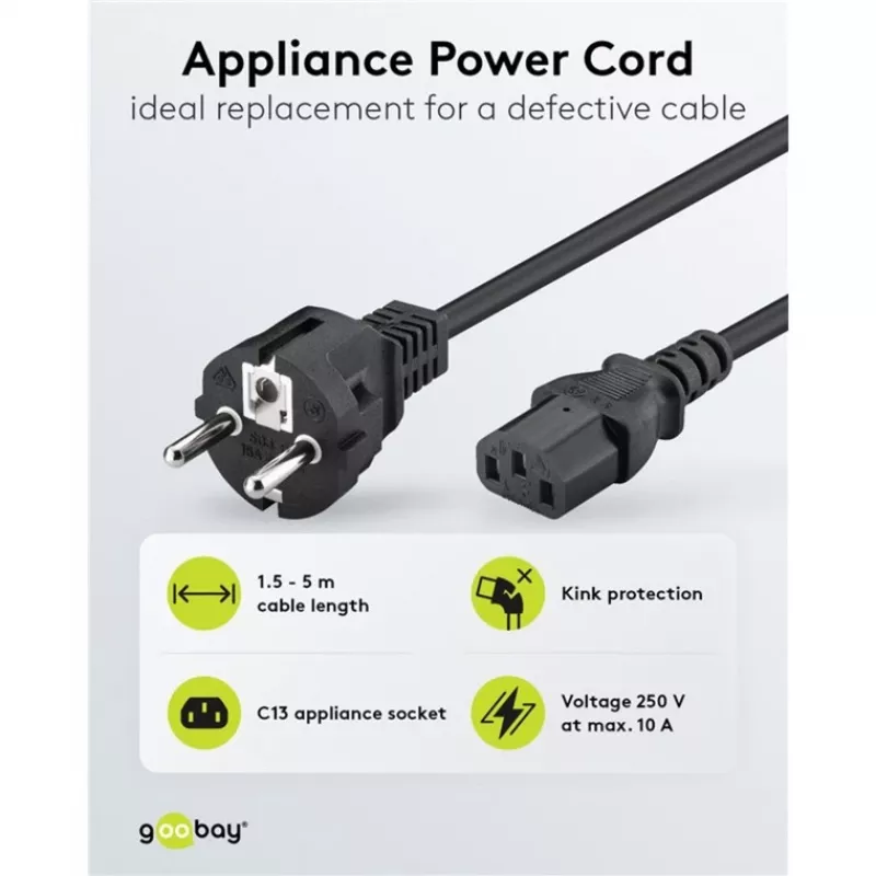 Goobay IEC-Kabel 5 m Schwarz Netzstecker Typ F IEC C13 H05VV-F3G