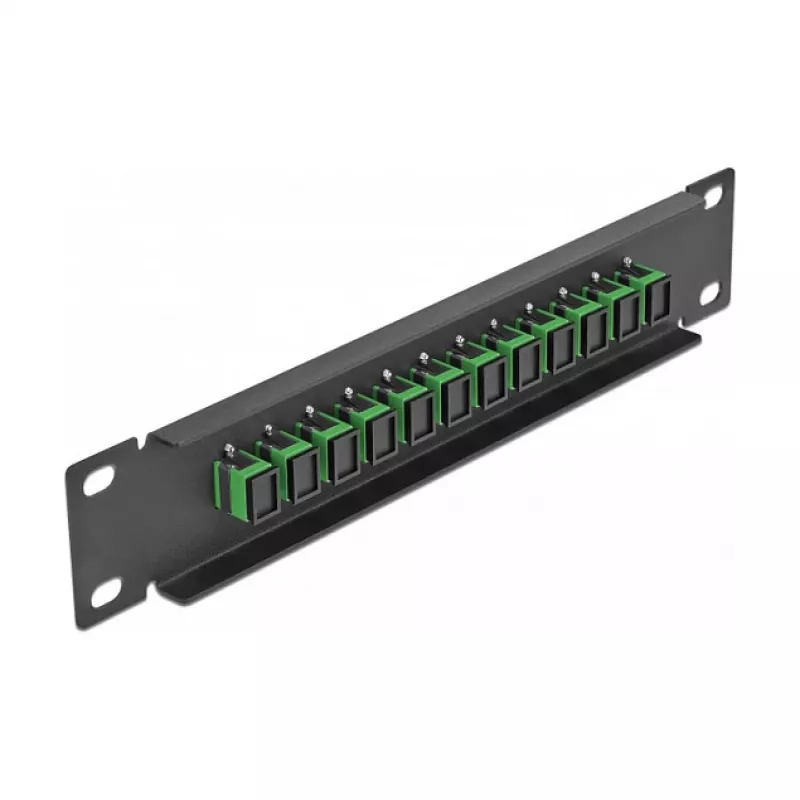 Glasfaser-Patchpanel DeLOCK 10 Zoll 12 Port SC Simplex grün 1U schwarz