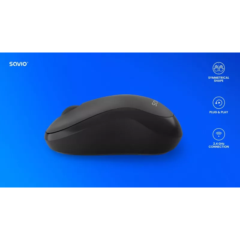 Kabellose Maus SAVIO MB-03, Bluetooth-Schnittstelle, 1000 DPI, Batterie AA, 99×60×39 mm, 51 g, Empfänger im Lieferumfang