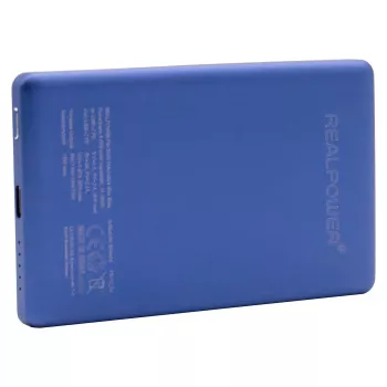 Powerbank RealPower PB-5000 MAG 5000 mAh mit MagSafe-kompatiblem kabellosem Laden, USB-C, 20 W Ausgangsleistung, Blau