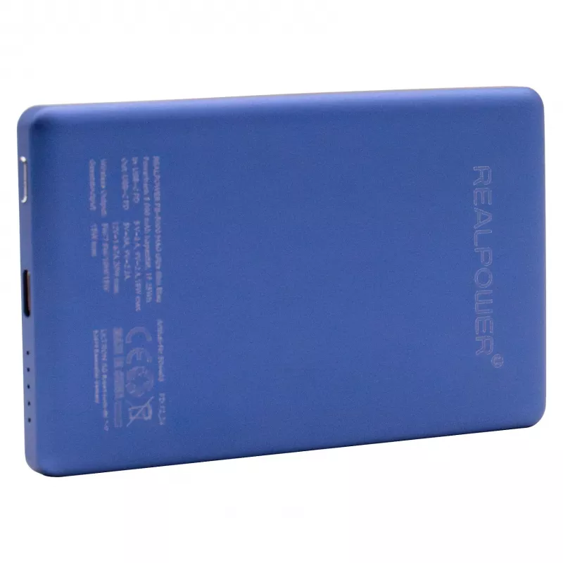 Powerbank RealPower PB-5000 MAG 5000 mAh mit MagSafe-kompatiblem kabellosem Laden, USB-C, 20 W Ausgangsleistung, Blau