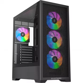 PC-Gehäuse Silentware Core 100 A-RGB Schwarz — Modell CORE100Schwarz, A-RGB-Beleuchtung, Mid-Tower-Formfaktor
