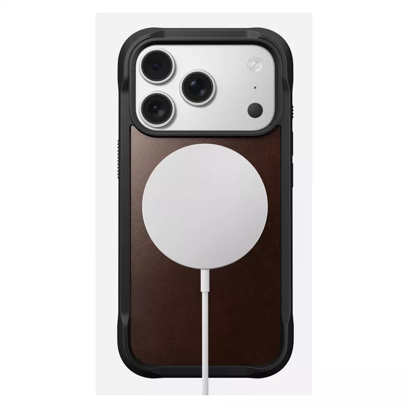 Handyhülle Nomad Rugged Leather Case für iPhone 17 Pro, 6,3 Zoll (16 cm), braun, Leder/TPU/Aluminium