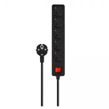 Steckdosenleiste SAVIO LZ-15 — 5 AC-Steckdosen, Universalstecker, 5 m Kabel, 2500 W, 10 A, schwarz