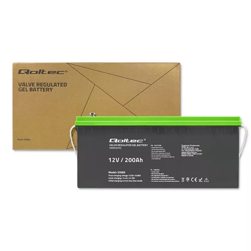 Qoltec Batterie Gel | 12V | 200Ah | GEL | 59,5 kg