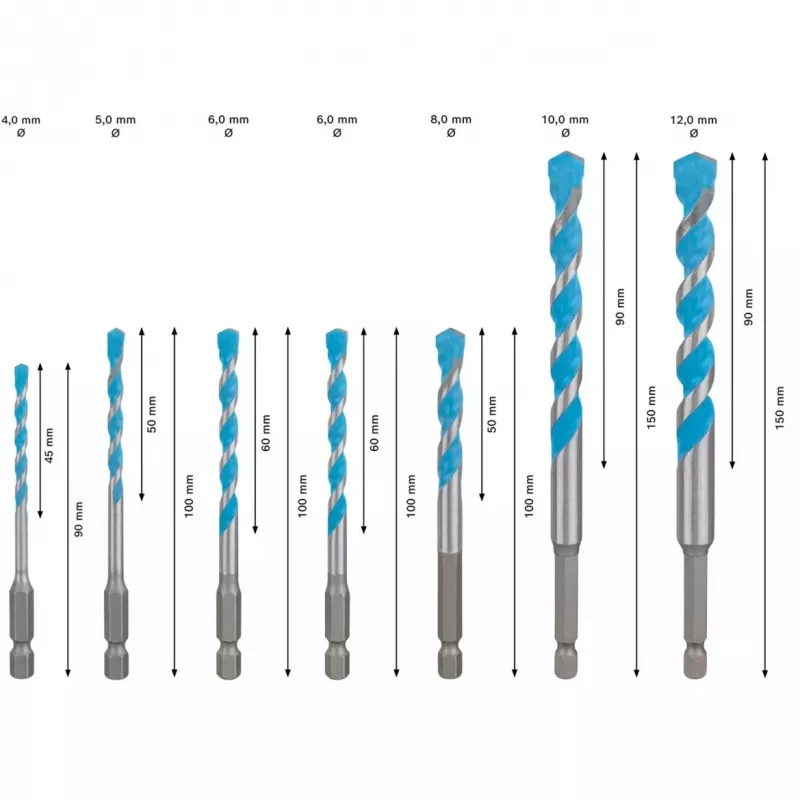 Bohrer-Set Bosch Expert HEX-9, 7-teilig, Größen 4–12 mm, HEX-9-Schaft
