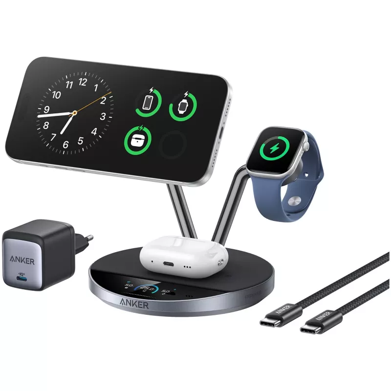 Anker Prime Wireless Charging Station Qi2.2 25W kabelloses Laden (3-in-1, MagGo, AirCool, Dock Stand) inkl. Netzteil