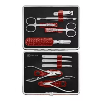 Zwilling Classic Edelstahl Maniküreset – Lederetui, 10-teilig - Rot