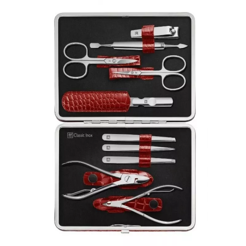 Zwilling Classic Edelstahl Maniküreset – Lederetui, 10-teilig - Rot