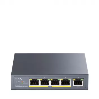Cudy GS1005P Netzwerk-Switch — 5-Port Gigabit Ethernet mit 4 PoE-Ports, 60 W Gesamtleistung, Metallgehäuse, rackmontierbar