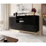 ABETO Kommode auf goldfarbener Stahlrahmen 150x42x90 schwarz/schwarz glänzend