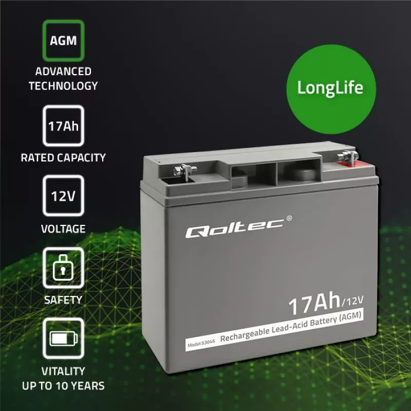 Qoltec 53046 AGM-Akku 12 V 17 Ah, max. 255 A