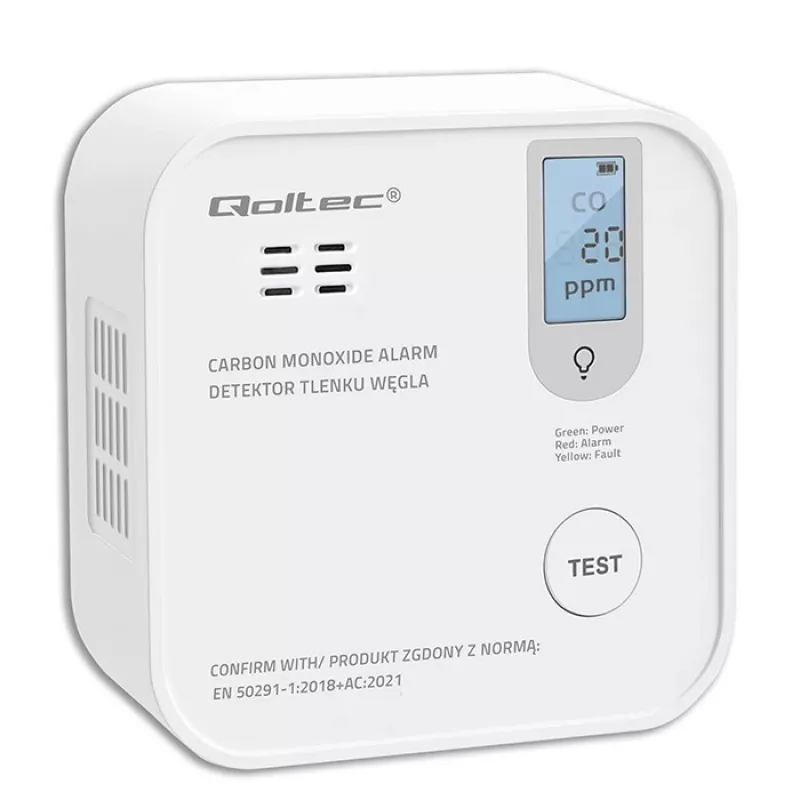 Kohlenmonoxid-Sensor QOLTEC 52577 — batteriebetriebener Alarm, 85 dB Schallpegel