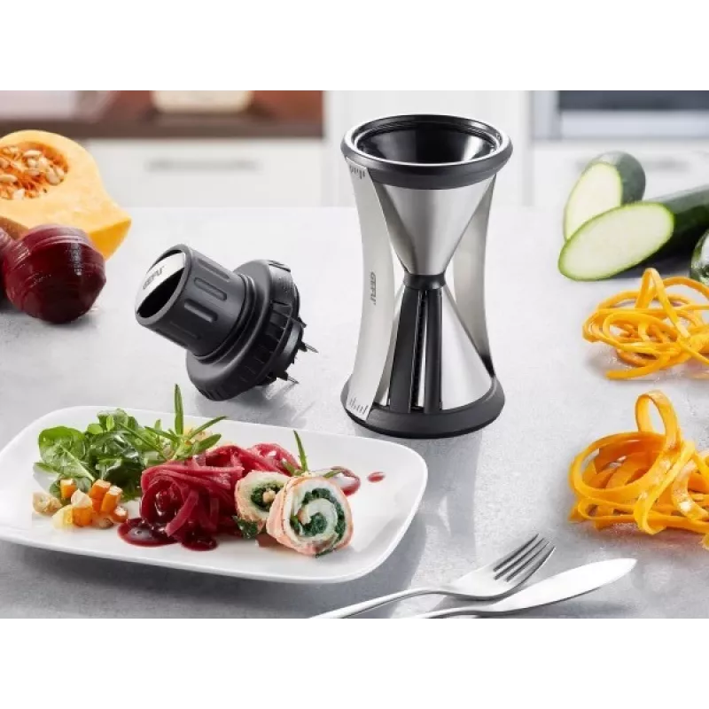 Spiralschneider GEFU SPIRELLI XL 13700 — für Gemüse Ø bis 6,5 cm, zwei Spiralbreiten 4,5 mm & 8 mm