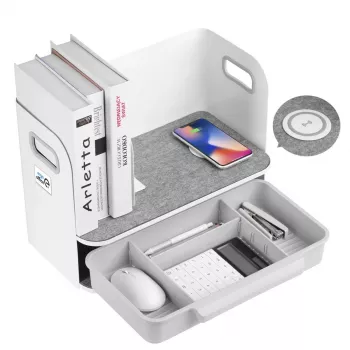 Schreibtisch-Organizer mit Schublade und kabellosem Ladegerät Ergo Office, weiß, max. 10kg, ER-441