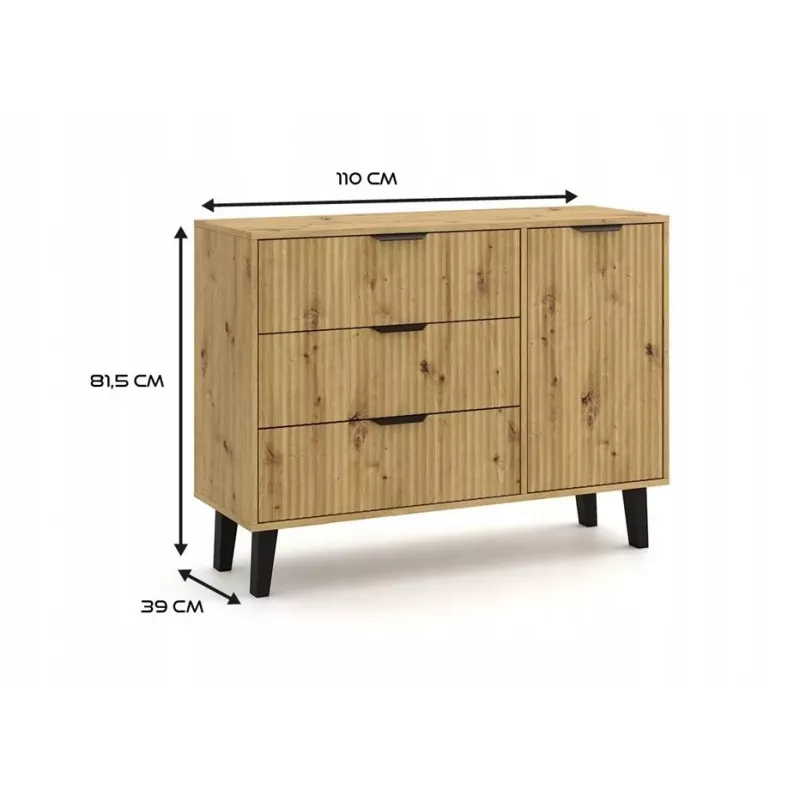 SCANDI 1D3S schlank Eiche ARTISAN Kommode